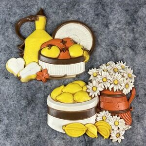 Vintage Kitchen Wall Decor 1981 Syroco Inc Homco Lemons Daisies #7610 A&B SET
